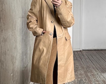 Vintage 90s genuine leather coat in beige