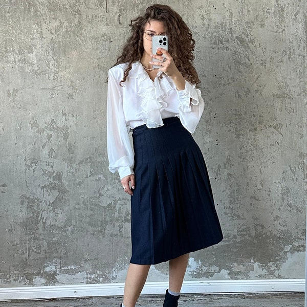 jupe midi en laine vintage en bleu