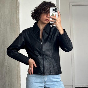Vintage 90s Zipped Leather Jacket, Black Boxy Jacket - Etsy Vintage 90s Zipped Leather Jacket, Black Boxy Jacket - Etsy