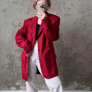 Vintage 90s oversized cotton and linen blazer in red