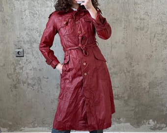 Vintage 90s shirt style leather coat in bright red