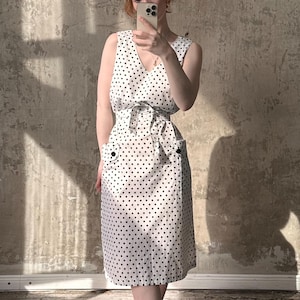 Vintage cute polka dots dress in black and white, maxi summer dress