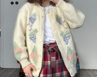 Vintage oversized mohair cardigan, 80s fuzzy sweater in white