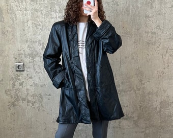 Vintage 90s Leather Jacket in Black, Short Leather Coat - Etsy