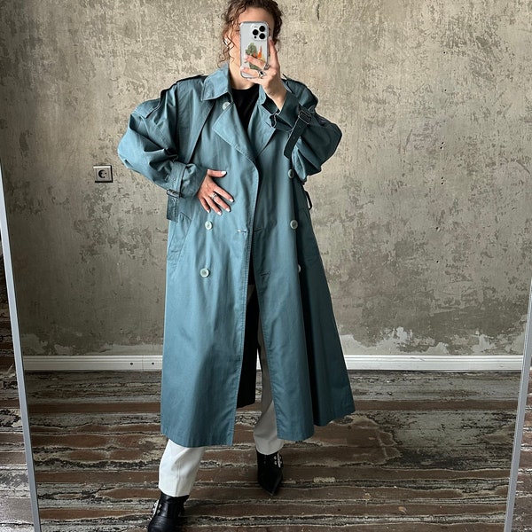 Gerader Vintage-Trenchcoat in Hellblau