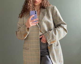 Vintage oversized check blazer, wool boyfriend’s blazer