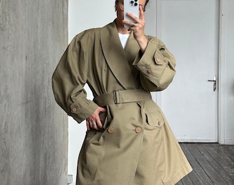 アパレル通販サイトランキング Plantation Miyake Issey 80s Archive Trench Green in Coat ジャケット・アウター