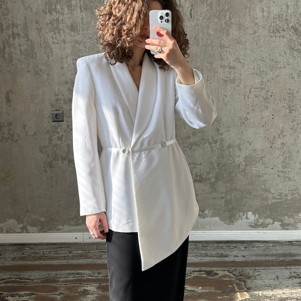 Vintage 90er Jahre asymmetrischer Blazer in Weiß