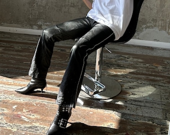 1980s Claude Montana Designer Paris Leather Pant High Waisted Dark 