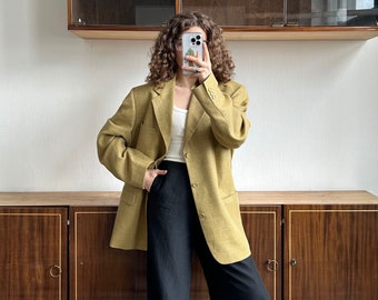 Vintage 90er Jahre oversized Leinenblazer in Gelb