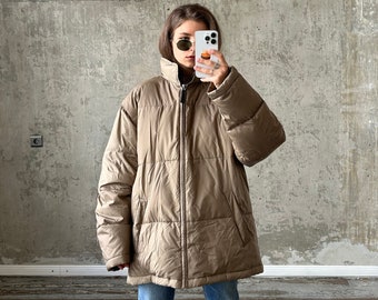Vintage 90s insulated parka in beige, down and feathers jacket