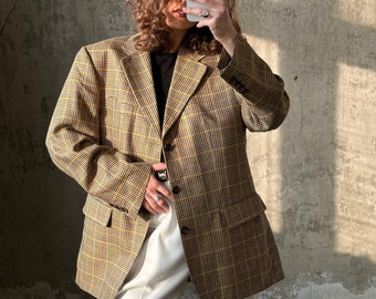 Blazer a quadri oversize vintage anni '90, blazer in lana