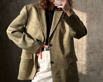 Blazer oversize in lana vintage anni '90 in verde