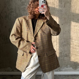Vintage 90s oversized check blazer, wool blazer