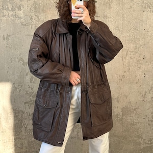 veste en cuir vintage des années 90, manteau en cuir marron