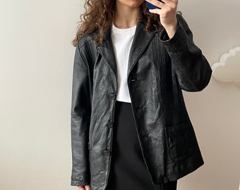 Vintage 90s genuine leather blazer in black