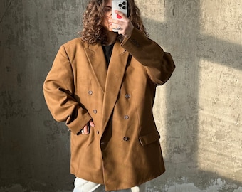 Vintage oversized wool blazer in brown/camel, wool overcoat