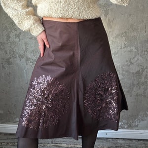 Vintage y2k shiny satin skirt in brown, midi office look skirt