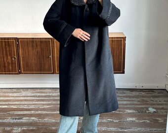 90年代のヴィンテージ モヘア/ウール ブレンド コート (ブラック