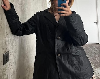 Vintage 90s Genuine Leather Coat in Orange - Etsy