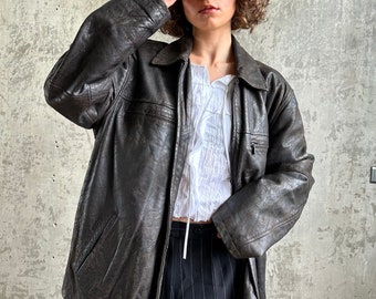Vintage 90s CAMEL ACTIVE distressed leather bomber jacket in brown