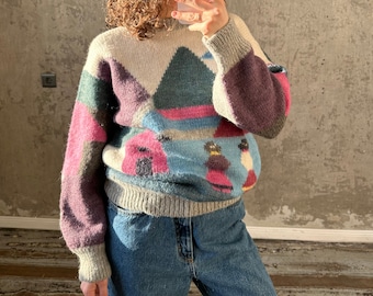Vintage Wool Sweater With Colourful Peisage - Etsy Vintage Wool Sweater With Colourful Peisage - Etsy