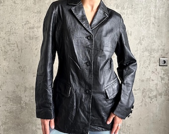 Vintage 90er Jahre Lederjacke in Schwarz, Lederblazer