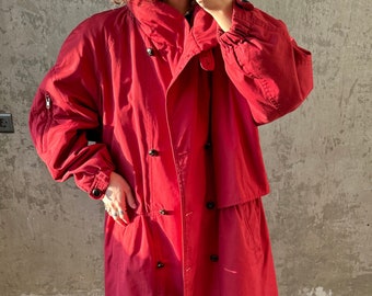 Vintage 90er Jahre Oversized Trenchcoat in Rot, Maxi Mantel