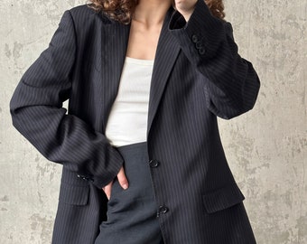 Blazer nero a righe vintage anni '90