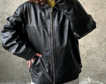 Vintage distressed leather jacket in black