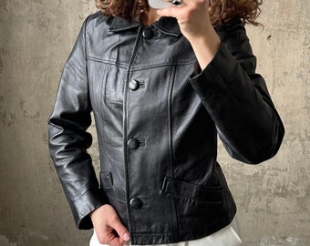 veste en cuir vintage ajustée noire