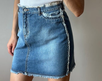 Y2k Vintage DOLCE GABBANA Denim Mini Skirt. Gold Logo