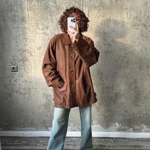 Veste en cuir boutonnée vintage des années 90 en marron
