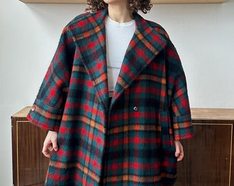 ジャケット・アウター sheller Mohair check short coat Vintage Checked Mohair Coat in Red, Short Wool Overcoat - Etsy