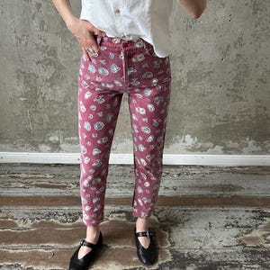 Vintage skinny patterned jeans in red/purple