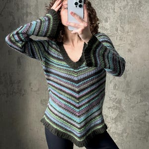 Suéter vintage de mohair verde, jersey extragrande y peludo de los años 80