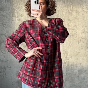 Vintage 90s women check blazer in red