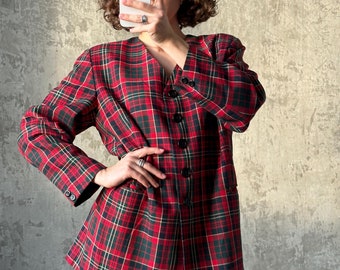 Blazer a carreaux femme vintage des annees 90 en rouge veste de costume droite Etsy France