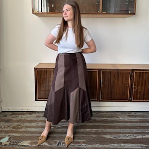 Vintage jaren 90 patchworkrok in bruin, maat XL