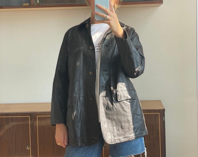 Vintage 90s Leather Jacket With Tortoise Shell Buttons - Etsy