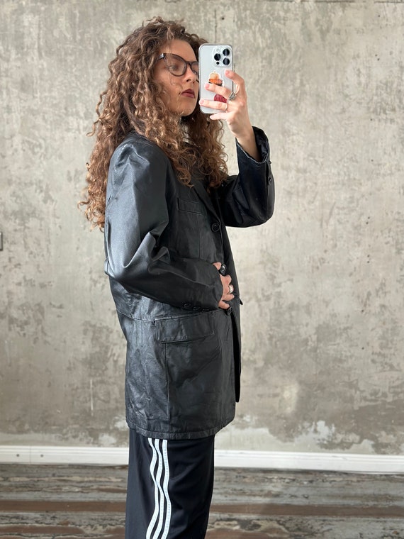 Vintage 90s Genuine Leather Blazer - Black, Fitted, Xs-m, Two Side Pockets, Perfect Vintage Condition, Retro Style, Classic Jacket Vintage 90s Genuine Leather Blazer - Black, Fitted, Xs-m, Two Side Pockets, Perfect Vintage Condition, Retro Style, Classic Jacket