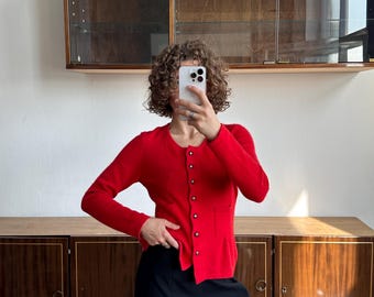 Vintage Cashmere Cardigan in Red - Etsy