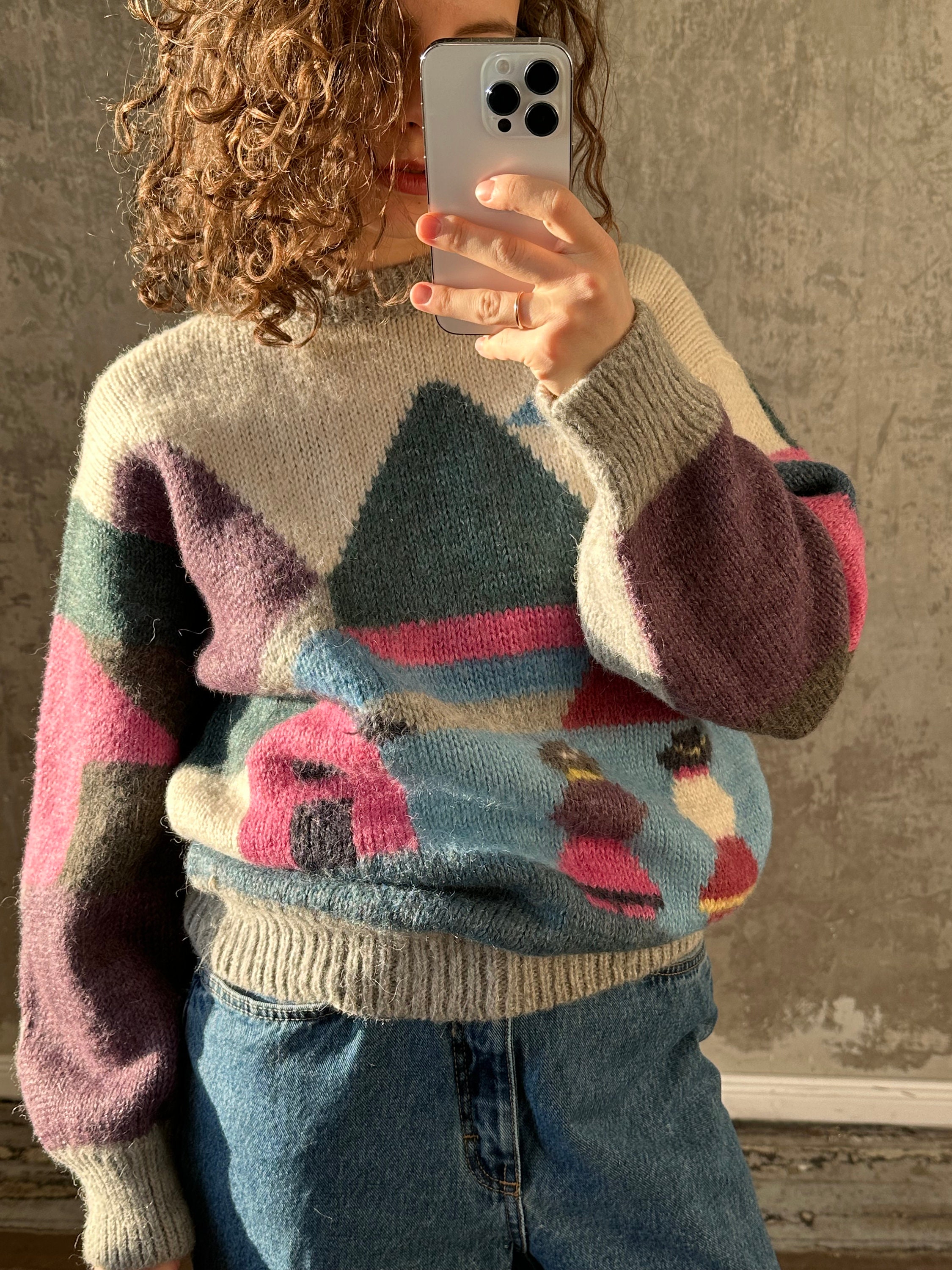 Vintage Wool Sweater With Colourful Peisage - Etsy Vintage Wool Sweater With Colourful Peisage - Etsy