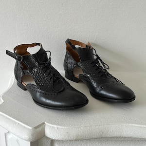 Maison Margiela Line 22 Black Leather Cut-Out Brogue Oxford Sandal in Black I US 6.5