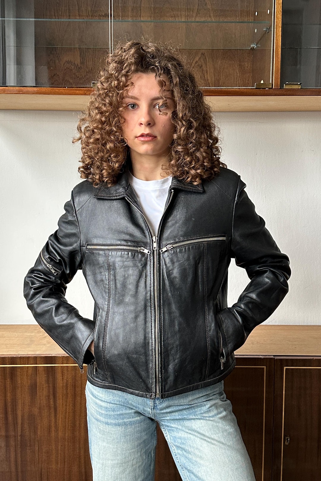 Vintage 90s Boxy Shape Genuine Leather Jacket in Black - Etsy