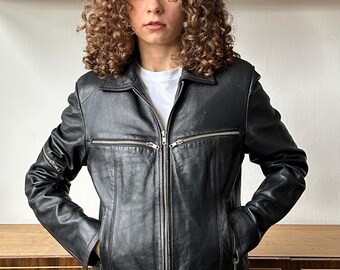 Vintage 90s GATTO Leather Motorcycle Bomber Jacket, Black