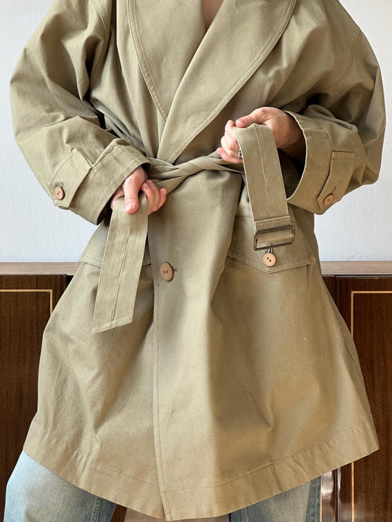 Archive 80s Issey Miyake Plantation trench coat in gr… - Gem