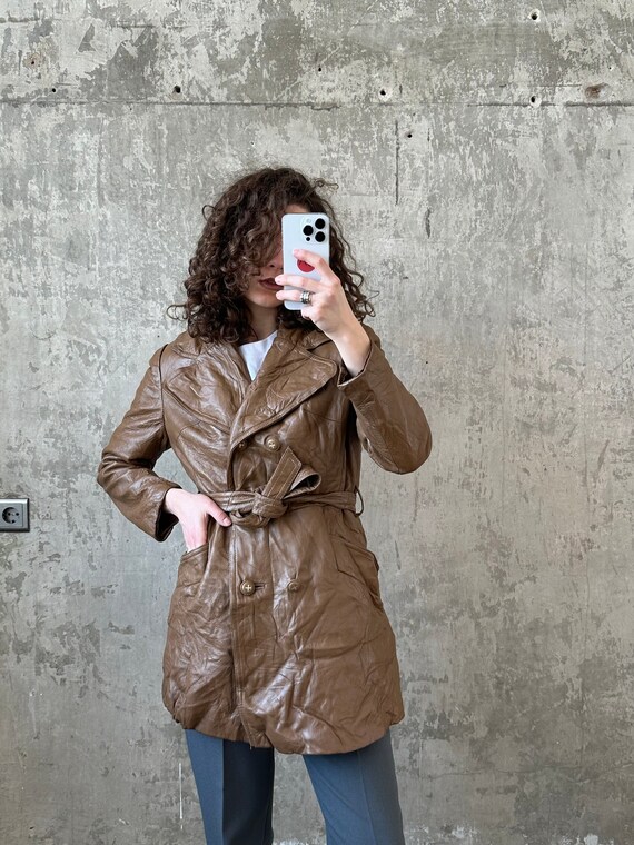 90s vintage real leather short car coat