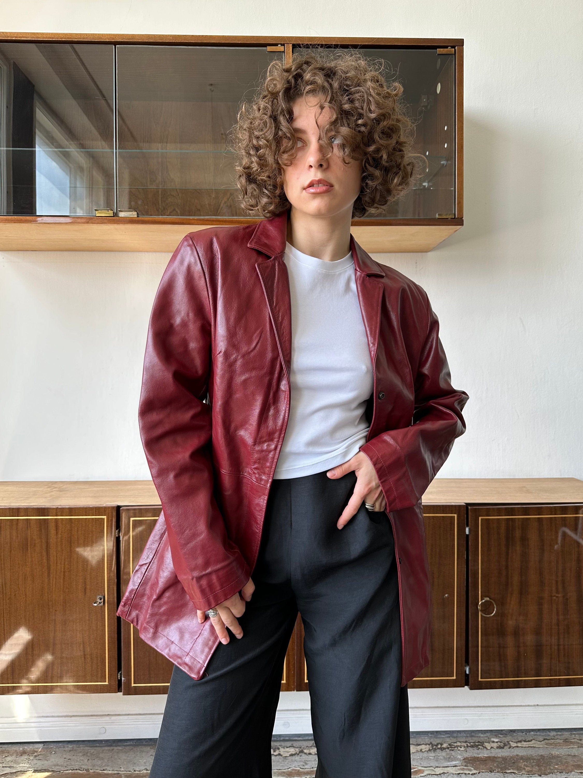 Vintage 90s Genuine Leather Jacket in Red/bordeaux - Etsy