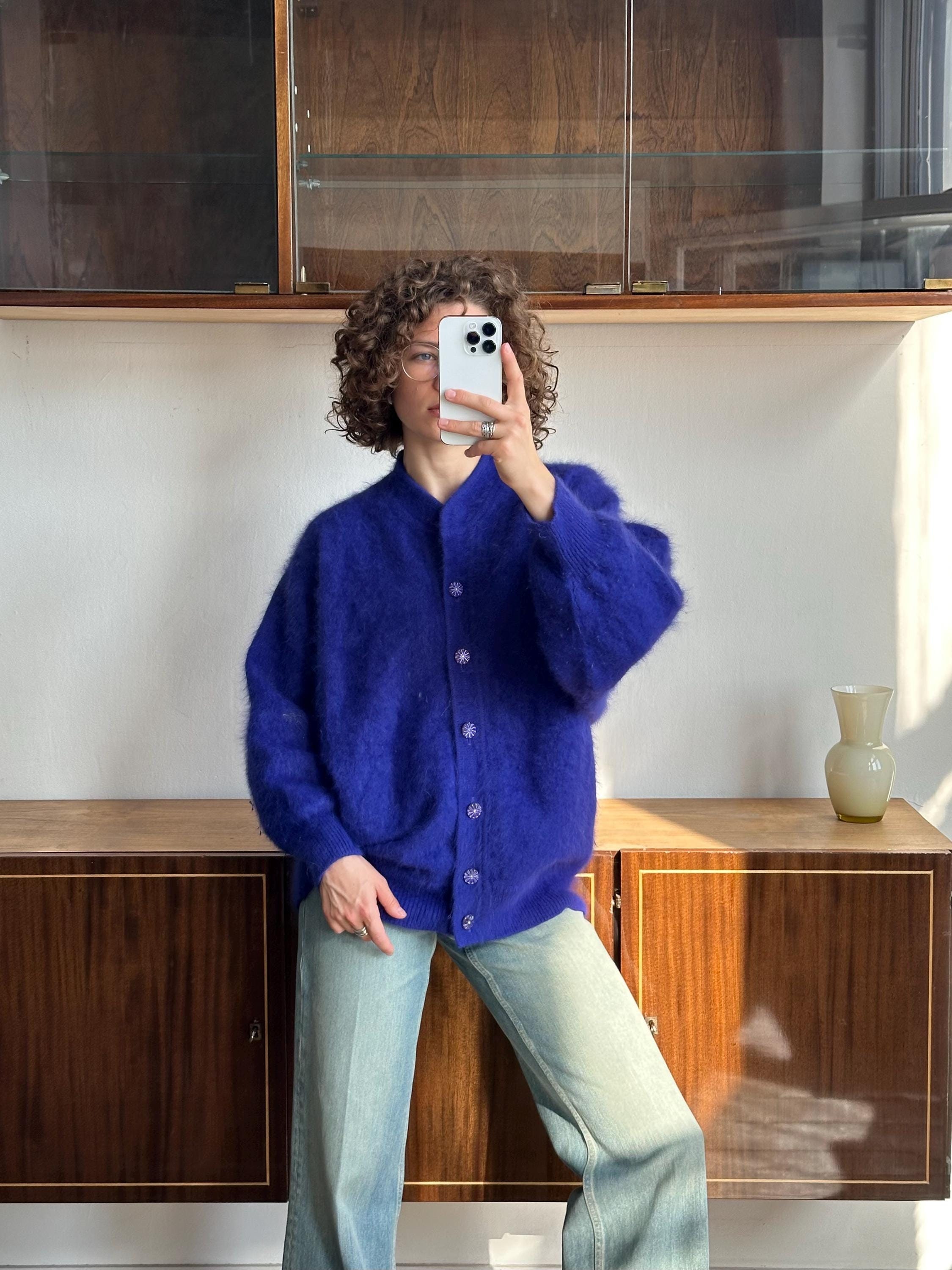 Vintage Purple Angora Cardigan, 80s Fuzzy Sweater - Etsy